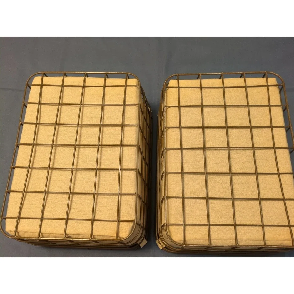 2 Iron Wire Detachable Fabric Lined Baskets ( Approx. 15 3/8's in x 11 3/8's}‎